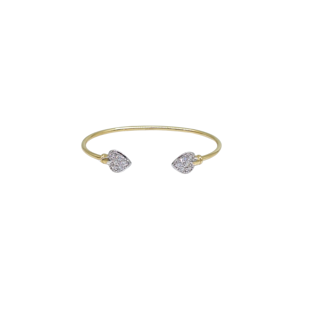 9ct Yellow Gold Heart CZ Torque Baby Bangle