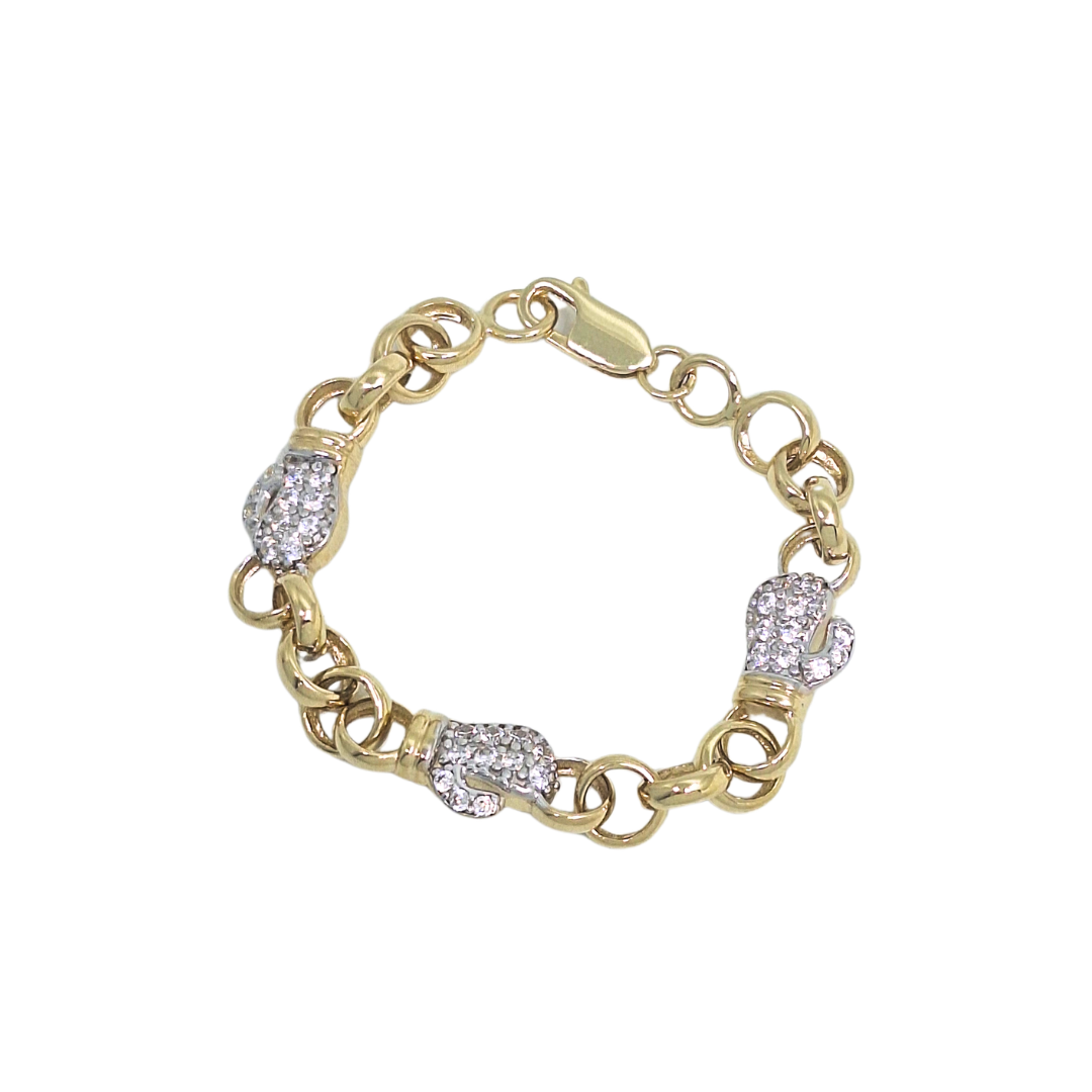 9ct Yellow Gold Baby Belcher CZ Boxing Glove Bracelet 6"