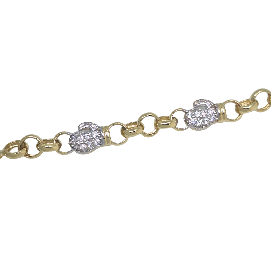 9ct Yellow Gold Baby Belcher CZ Boxing Glove Bracelet 6"