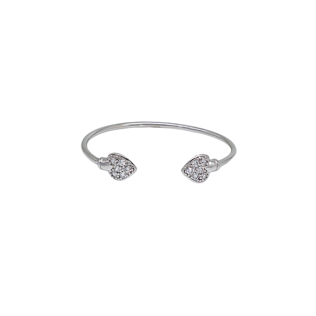 9ct White Gold Baby CZ Heart Torque Bangle