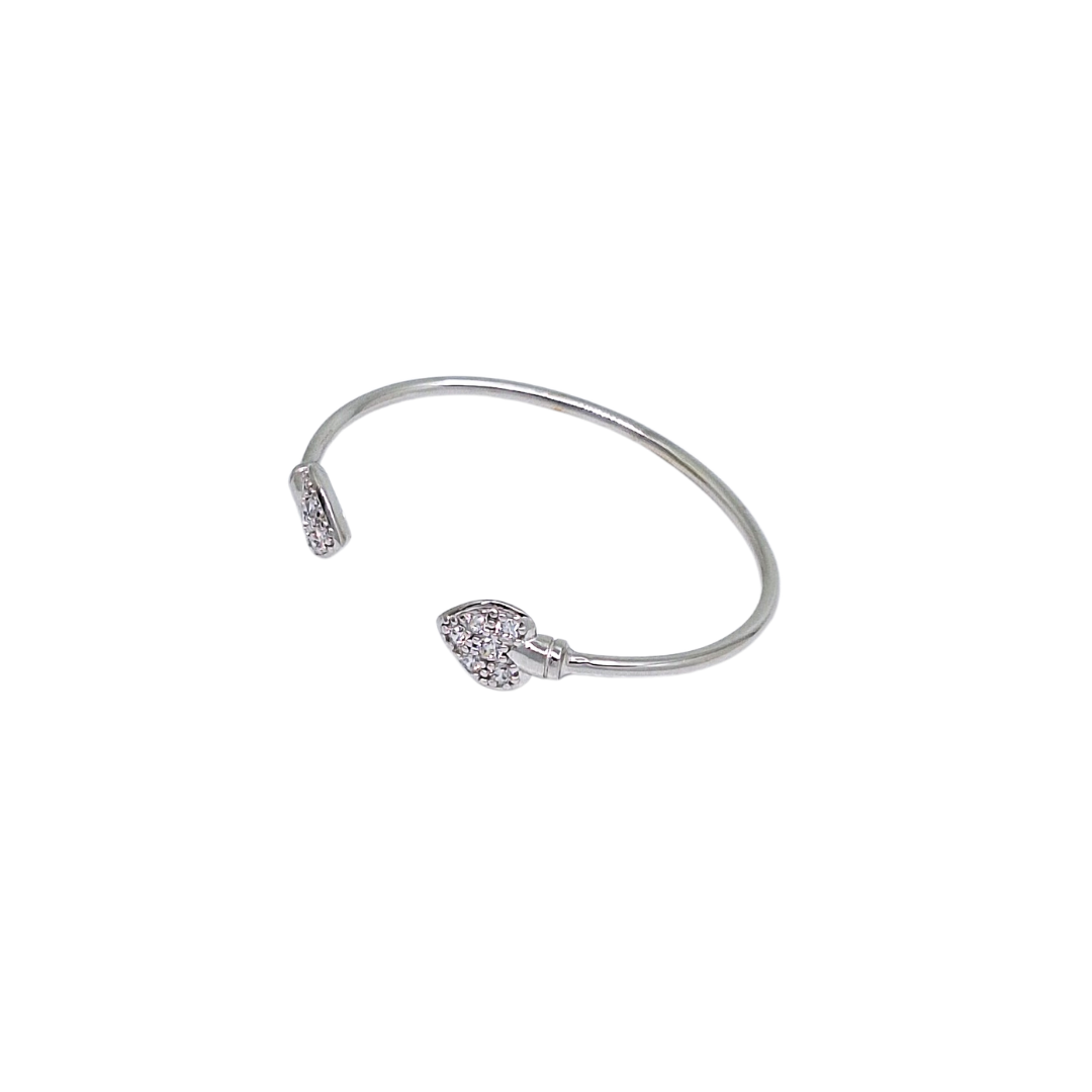 9ct White Gold Baby CZ Heart Torque Bangle