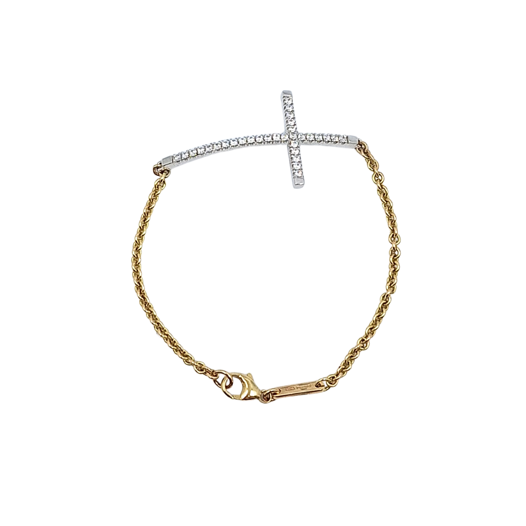 9ct Yellow Gold CZ Cross Bracelet 7"