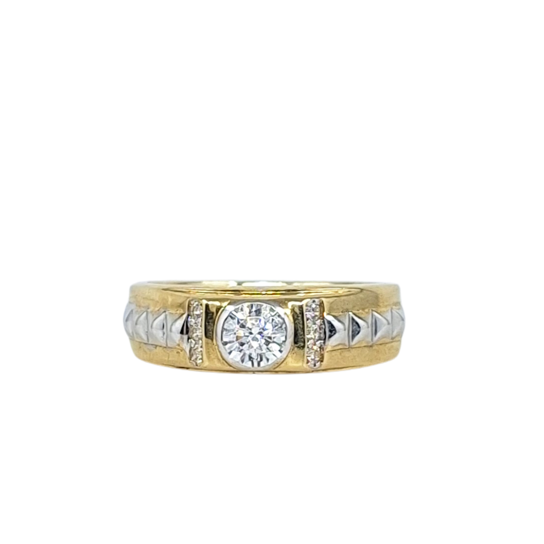 9ct Yellow & White Gold CZ Rolex Style Ring