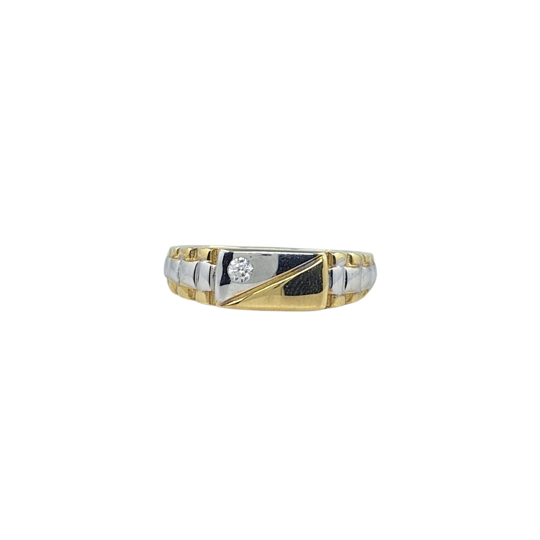 9ct Bi Colour Gold CZ Signet Rolex Style Ring