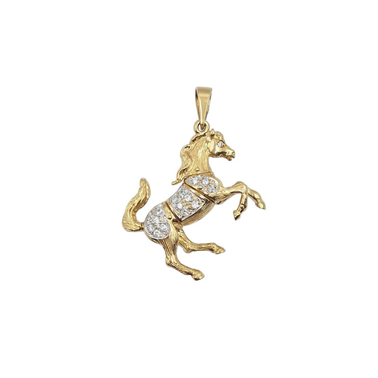 9ct Yellow Gold CZ Horse Pendant