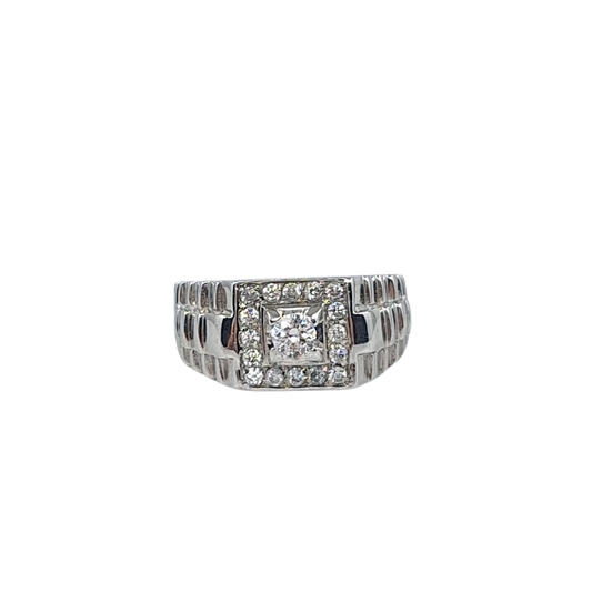 9ct White Gold CZ Rolex Style Ring