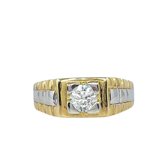 9ct White & Yellow Gold CZ Rolex Style Ring