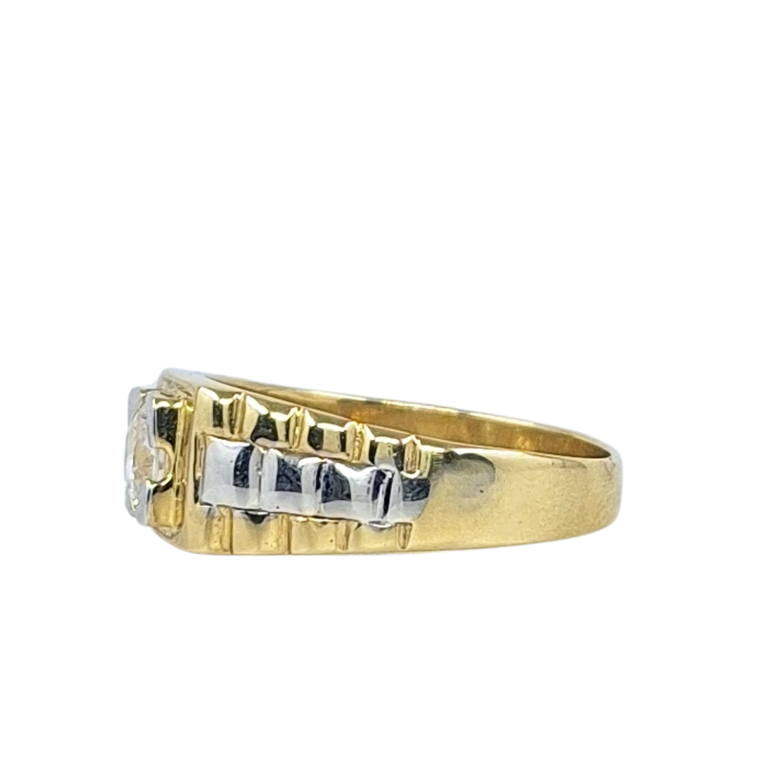 9ct White & Yellow Gold CZ Rolex Style Ring