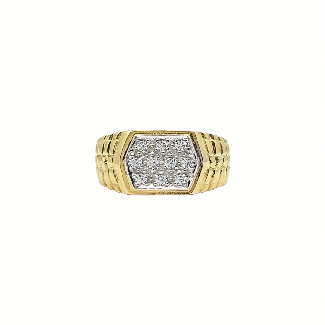 9ct Yellow Gold CZ Rolex Style Ring