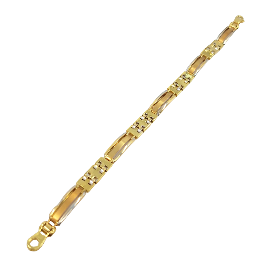 18ct Two Colour Gold Fancy Bar Bracelet 8"