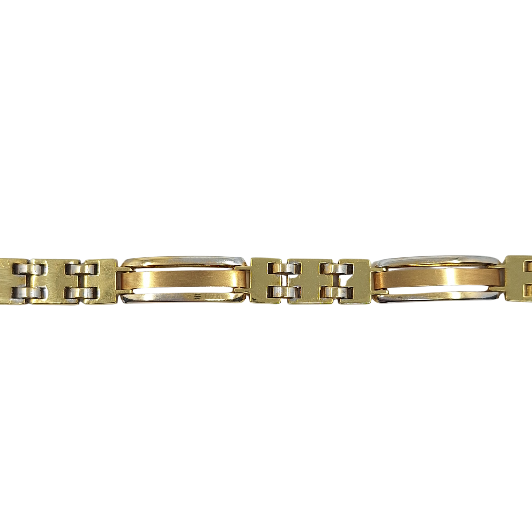 18ct Two Colour Gold Fancy Bar Bracelet 8"