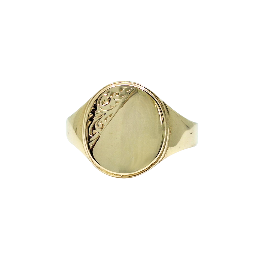 9ct Yellow Gold Half Engraved signet Ring