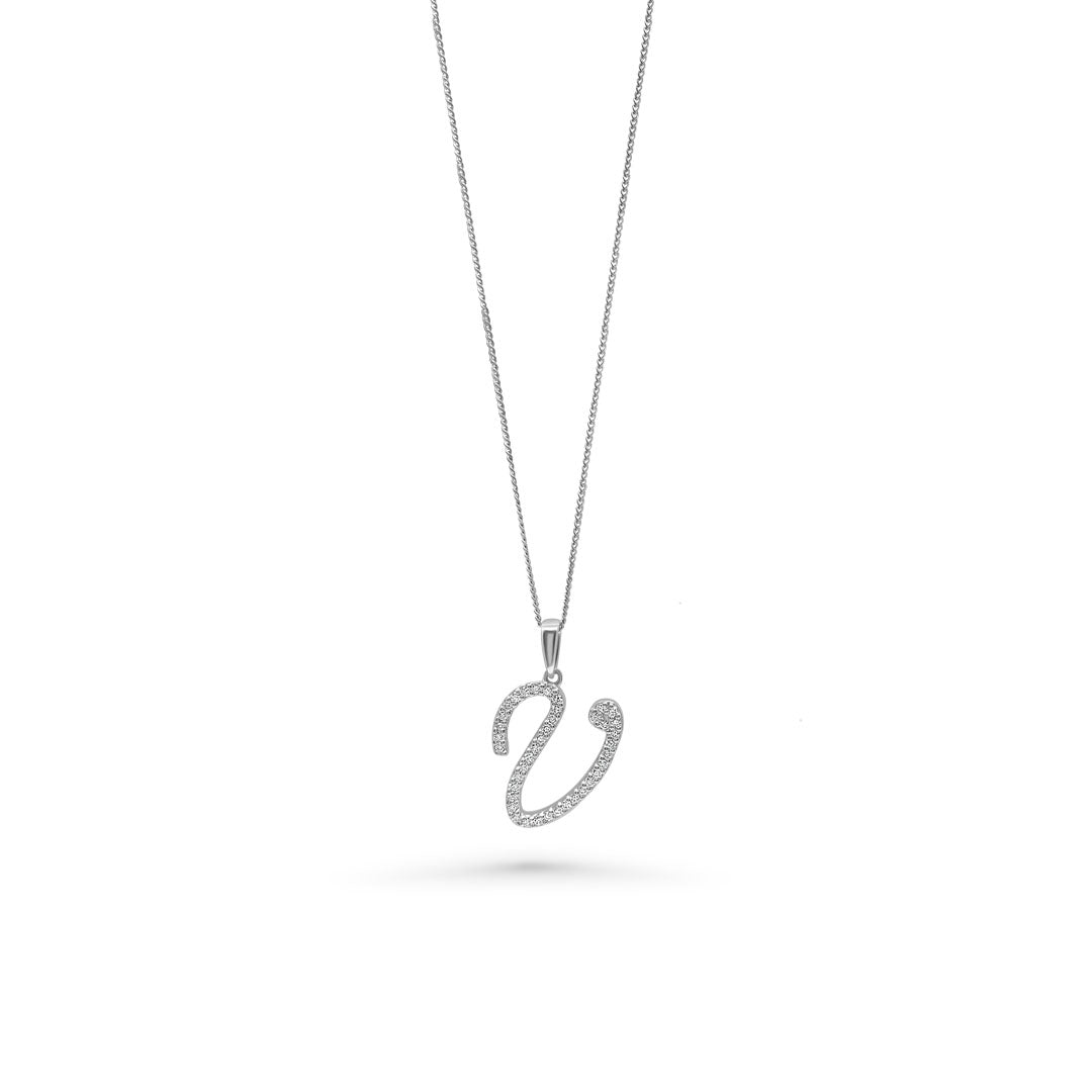 White Gold & Ethical Diamond Initial V Pendant