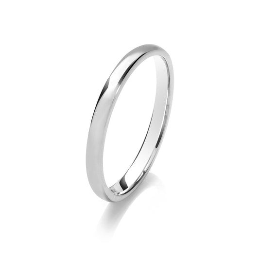 9ct White Gold 2mm Medium Weight Traditional Court Wedding Ring
