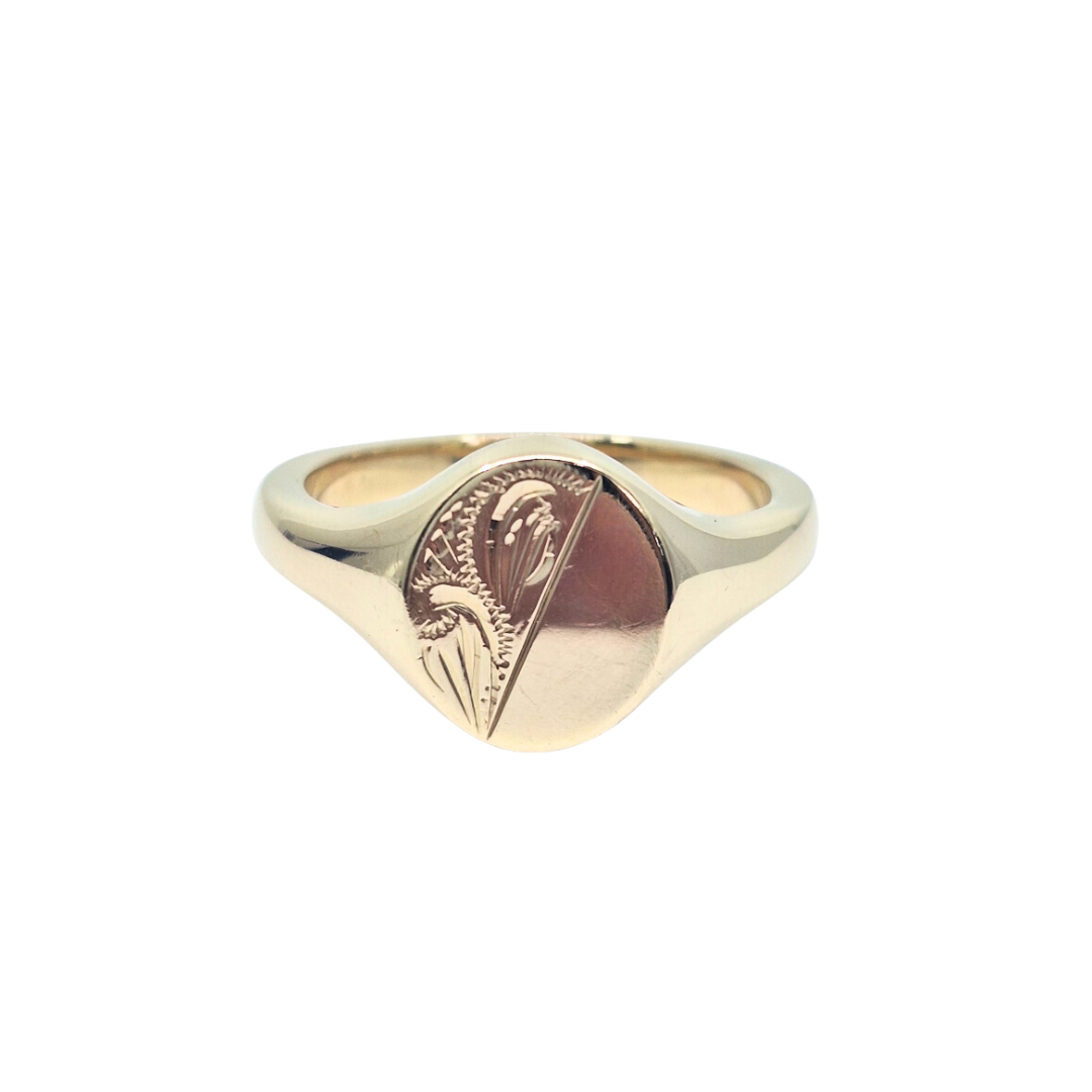 9ct Yellow Gold Half Engraved Signet Ring