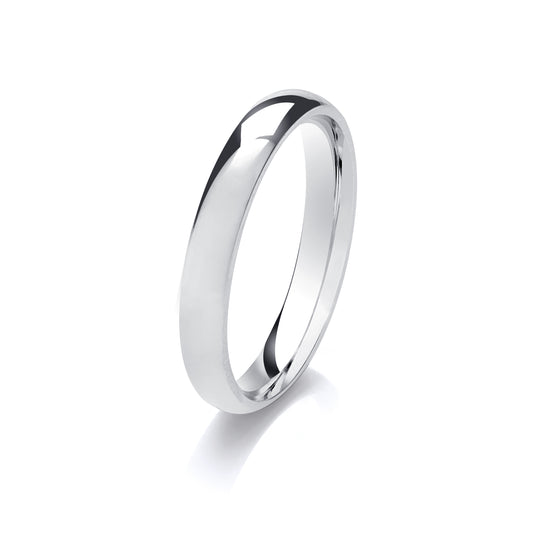 9ct White Gold 3mm Medium Weight Traditional Court Wedding Ring