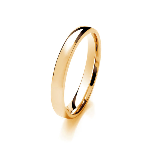 9ct Yellow Gold 3mm Light Weight Traditional Court Wedding Ring