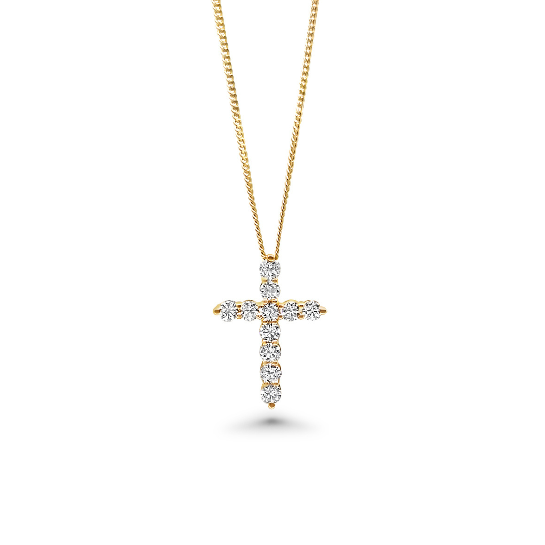 Yellow Gold & Ethical Diamond Cross Pendant 1.00ct