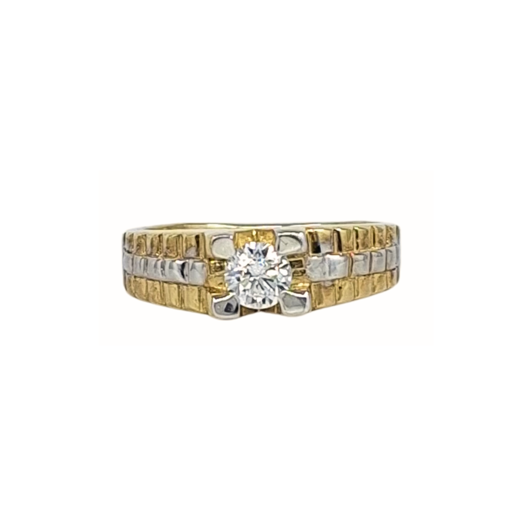 9ct White & Yellow Gold CZ Rolex Style Ring