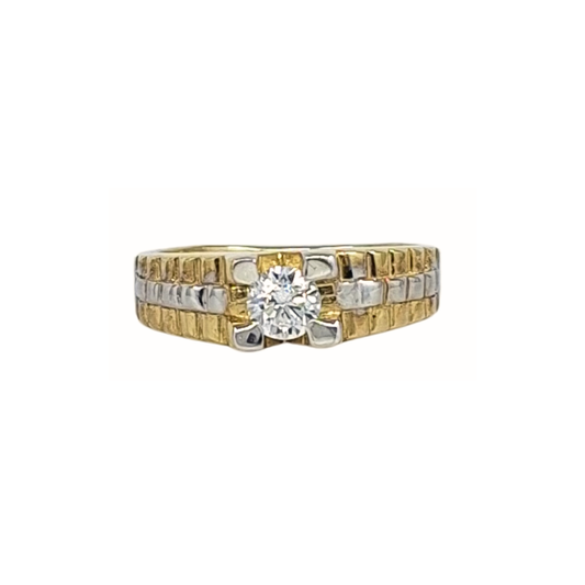 9ct White & Yellow Gold CZ Rolex Style Ring