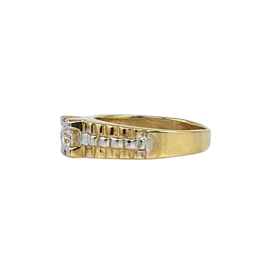 9ct White & Yellow Gold CZ Rolex Style Ring