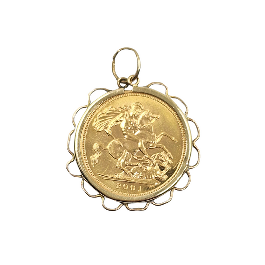 9ct/22ct Yellow Gold Full Sovereign Pendant 2001