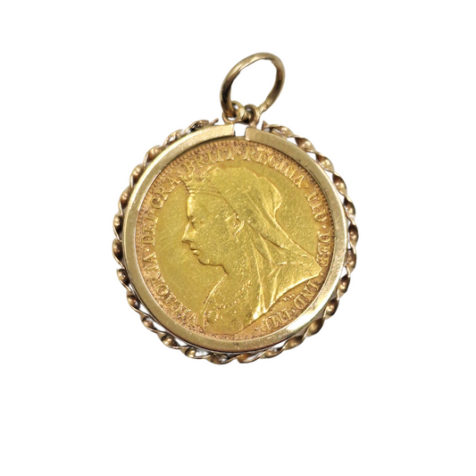 9ct/22ct Yellow Gold Full Sovereign Pendant 1897