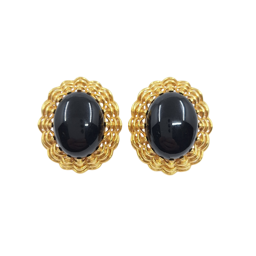 18ct Yellow Gold Black Stone Earrings & Ring Set