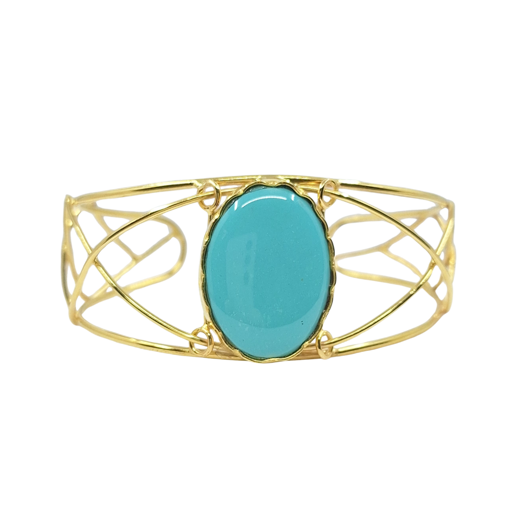 18ct Yellow Gold Turquoise Stone Bangle
