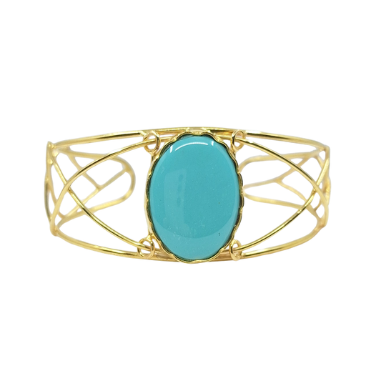 18ct Yellow Gold Turquoise Stone Bangle