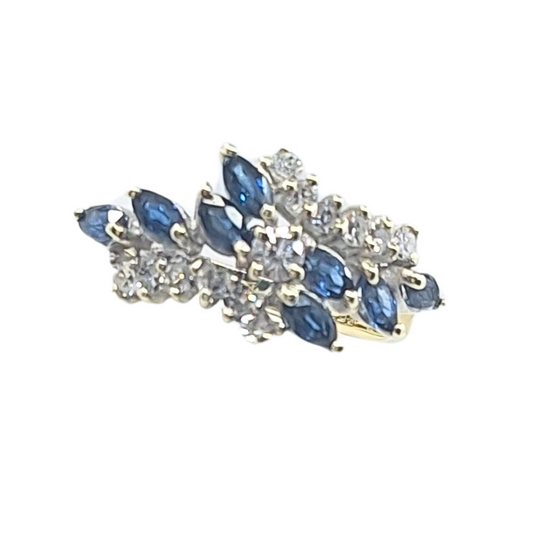 9ct Yellow Gold Sapphire & Diamond Spray Cluster Ring