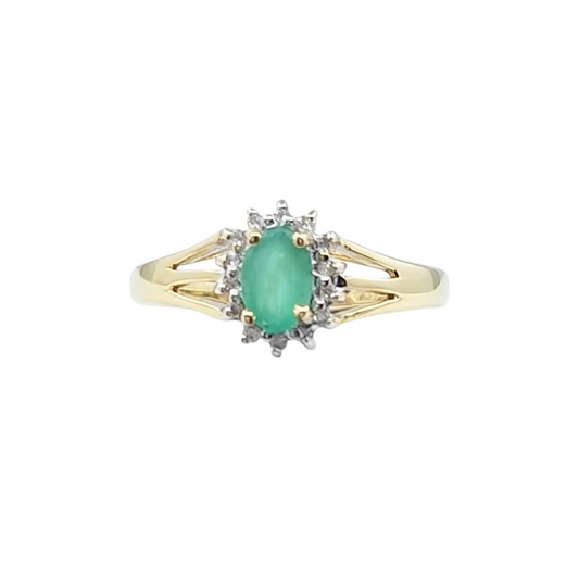 9ct Yellow Gold Emerald & Diamond Cluster Ring