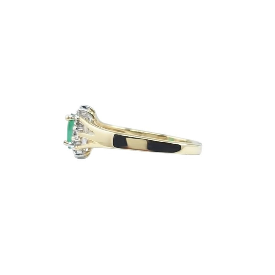 9ct Yellow Gold Emerald & Diamond Cluster Ring