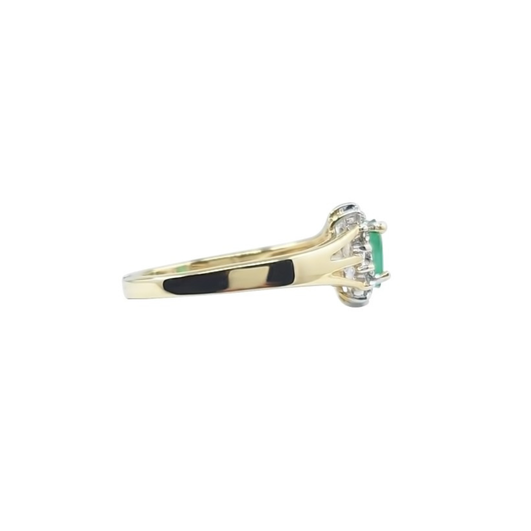 9ct Yellow Gold Emerald & Diamond Cluster Ring