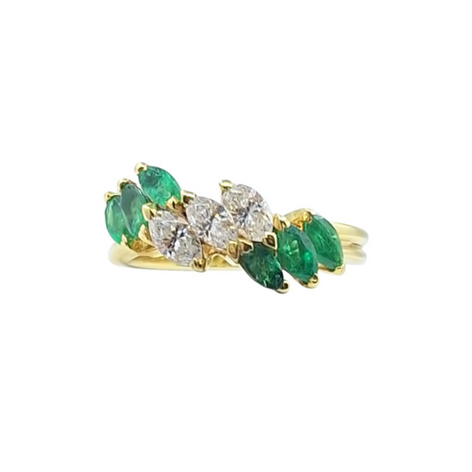 18ct Yellow Gold Marquise Emerald & Diamond Cluster