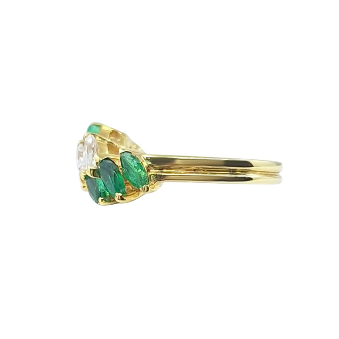 18ct Yellow Gold Marquise Emerald & Diamond Cluster