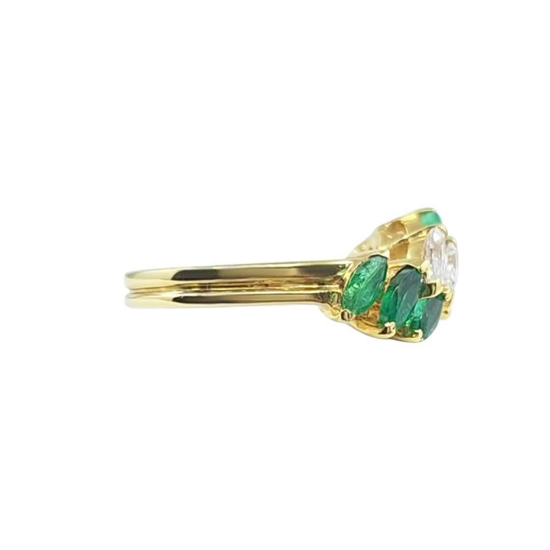 18ct Yellow Gold Marquise Emerald & Diamond Cluster