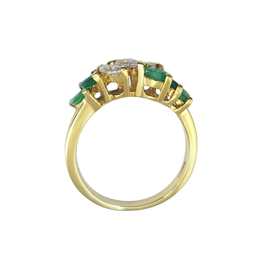 18ct Yellow Gold Marquise Emerald & Diamond Cluster