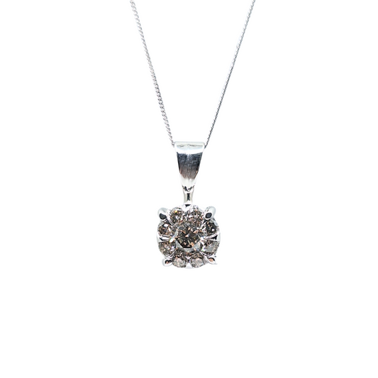 9ct White Gold Diamond Cluster Pendant & Chain 0.66ct