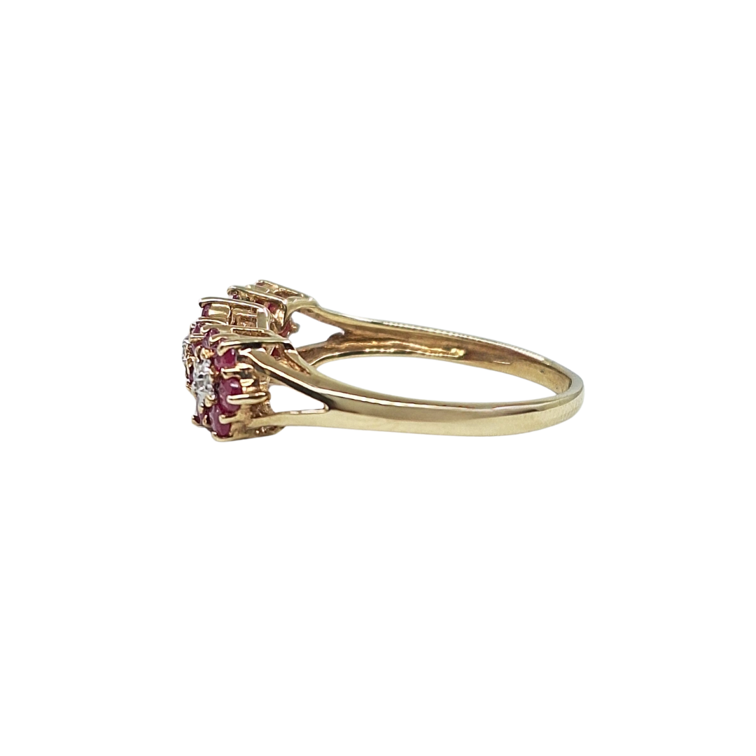 9ct Yellow Gold Ruby & Diamond Flower Ring