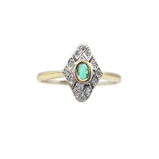9ct Yellow Gold Emerald & Diamond Cluster Ring