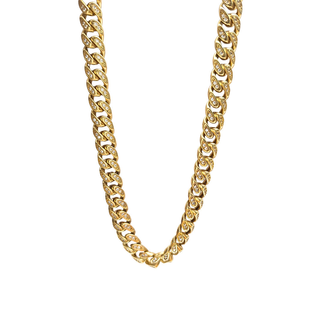 9ct Yellow Gold Cubic Zirconia Cuban Chain 30"