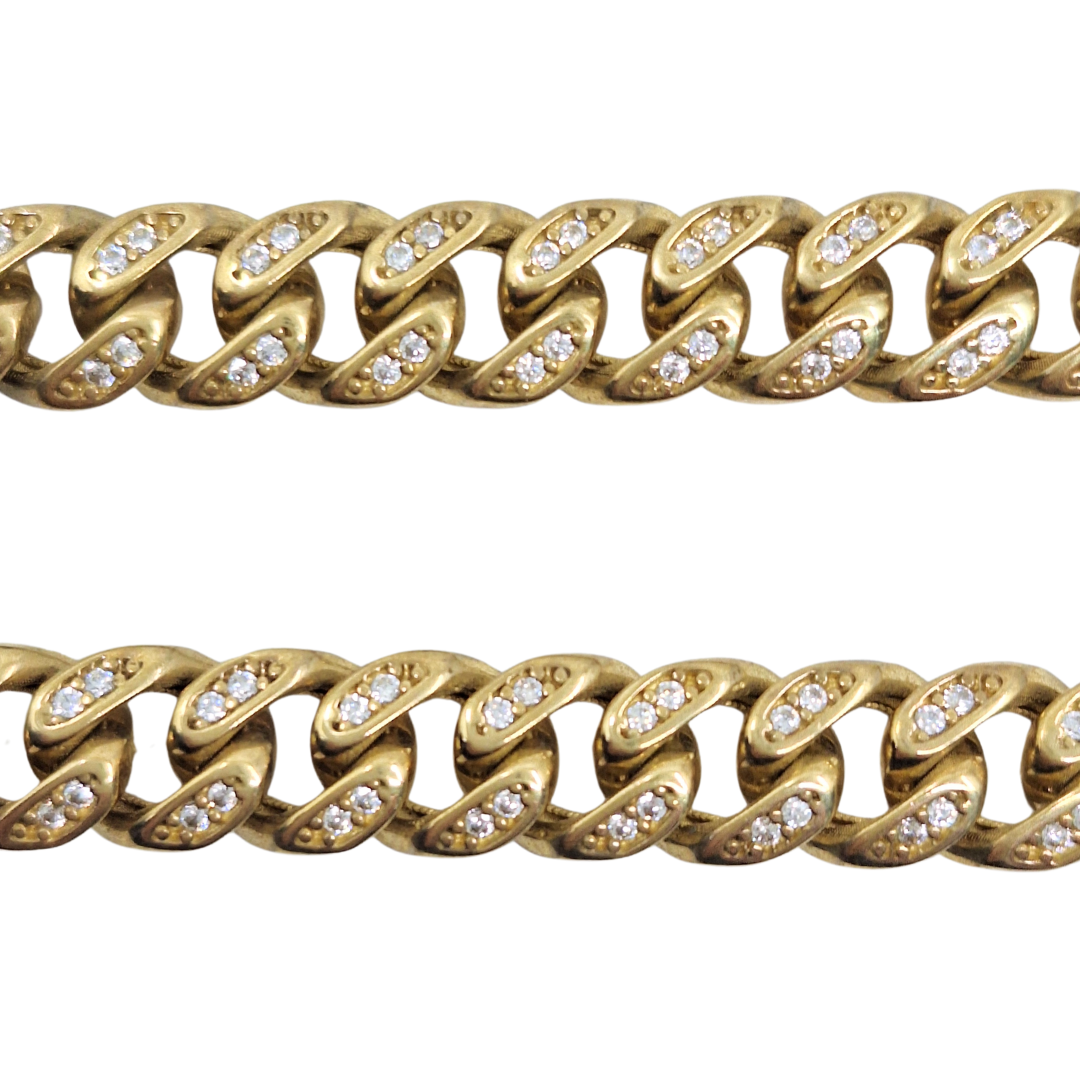 9ct Yellow Gold Cubic Zirconia Cuban Chain 30"