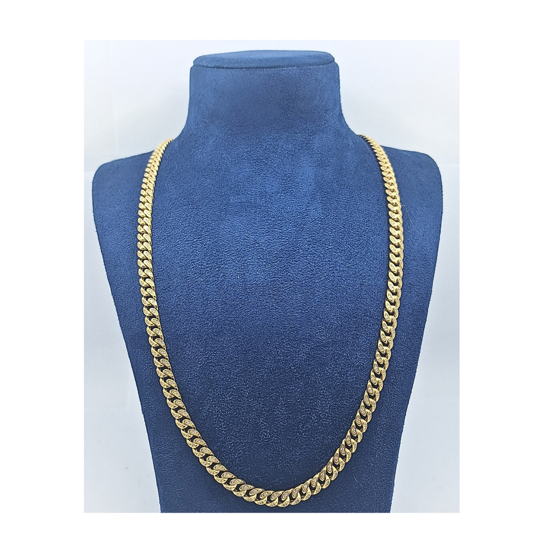 9ct Yellow Gold Cubic Zirconia Cuban Chain 30"