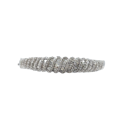 9ct White Gold Diamond Cluster Bangle 3ct