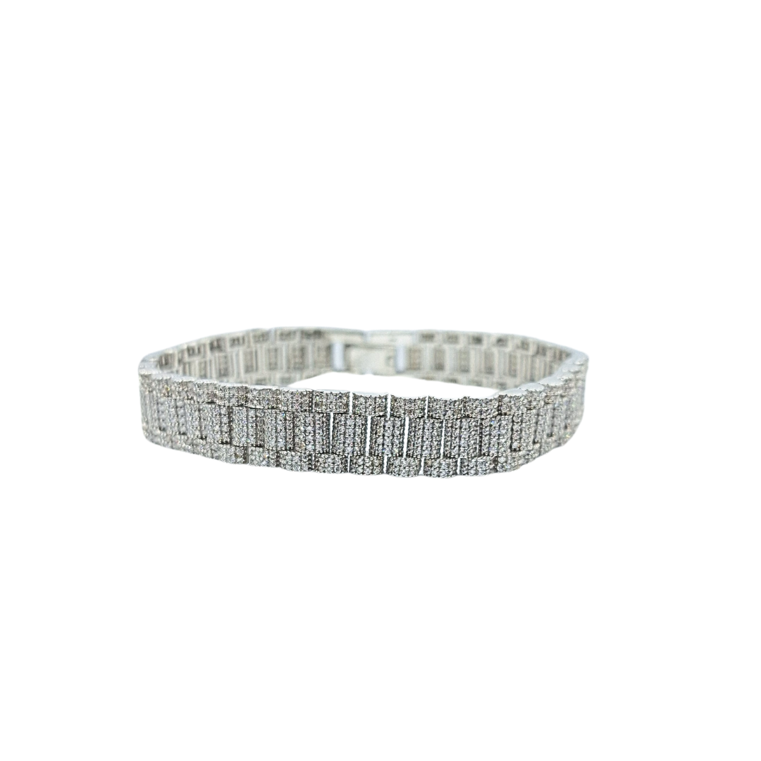 9ct White Gold Cubic Zirconia Rolex Style Bracelet 9"