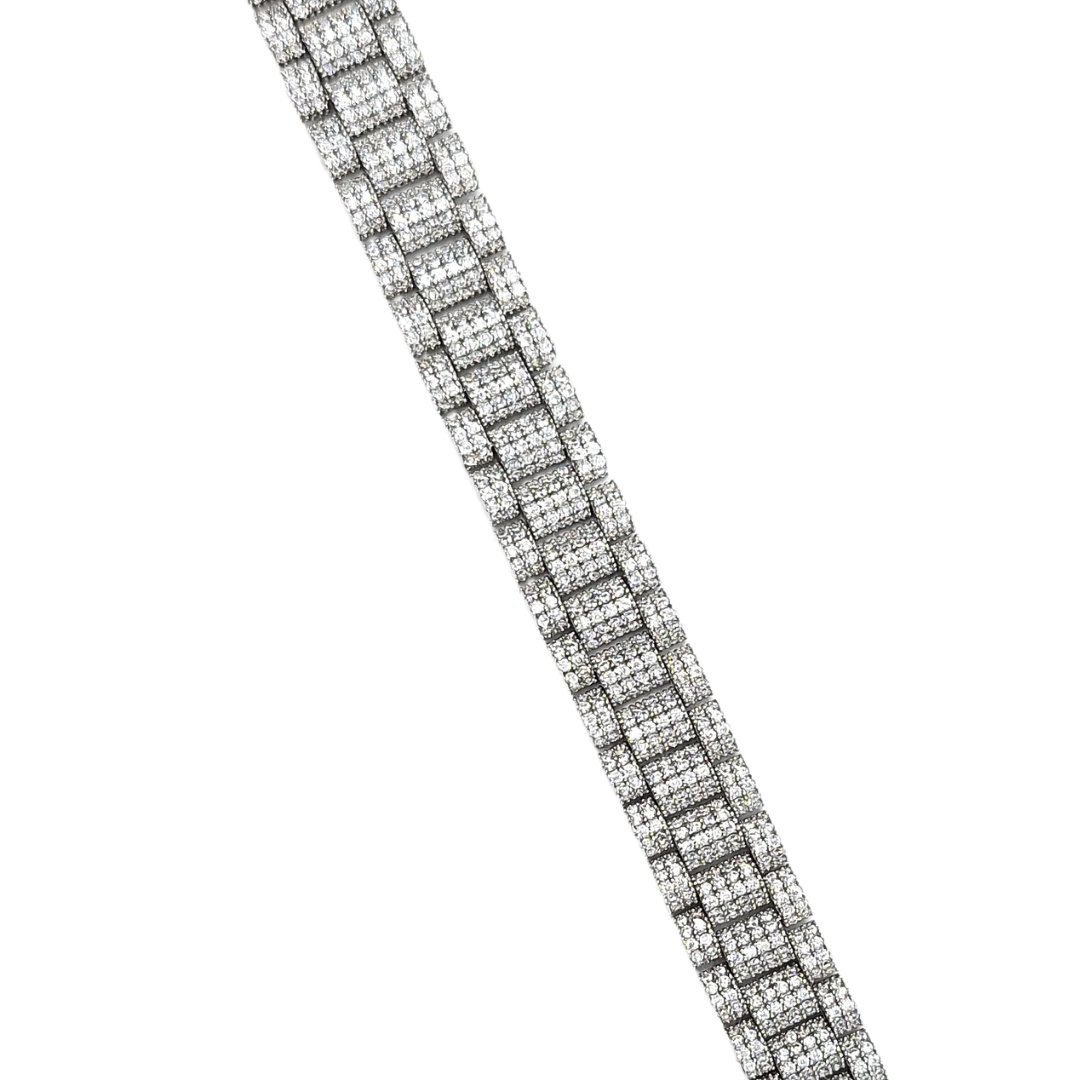 9ct White Gold Cubic Zirconia Rolex Style Bracelet 9"