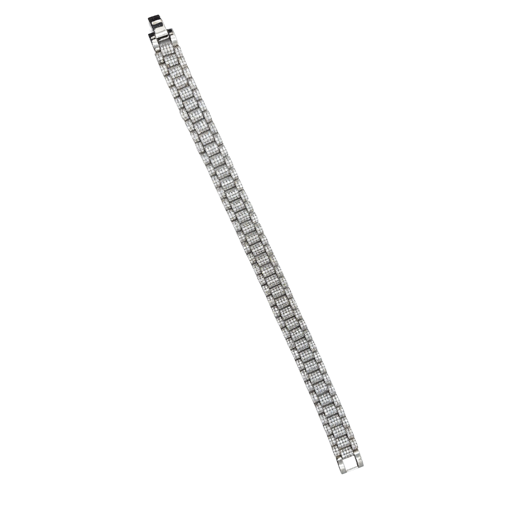 9ct White Gold Cubic Zirconia Rolex Style Bracelet 9"