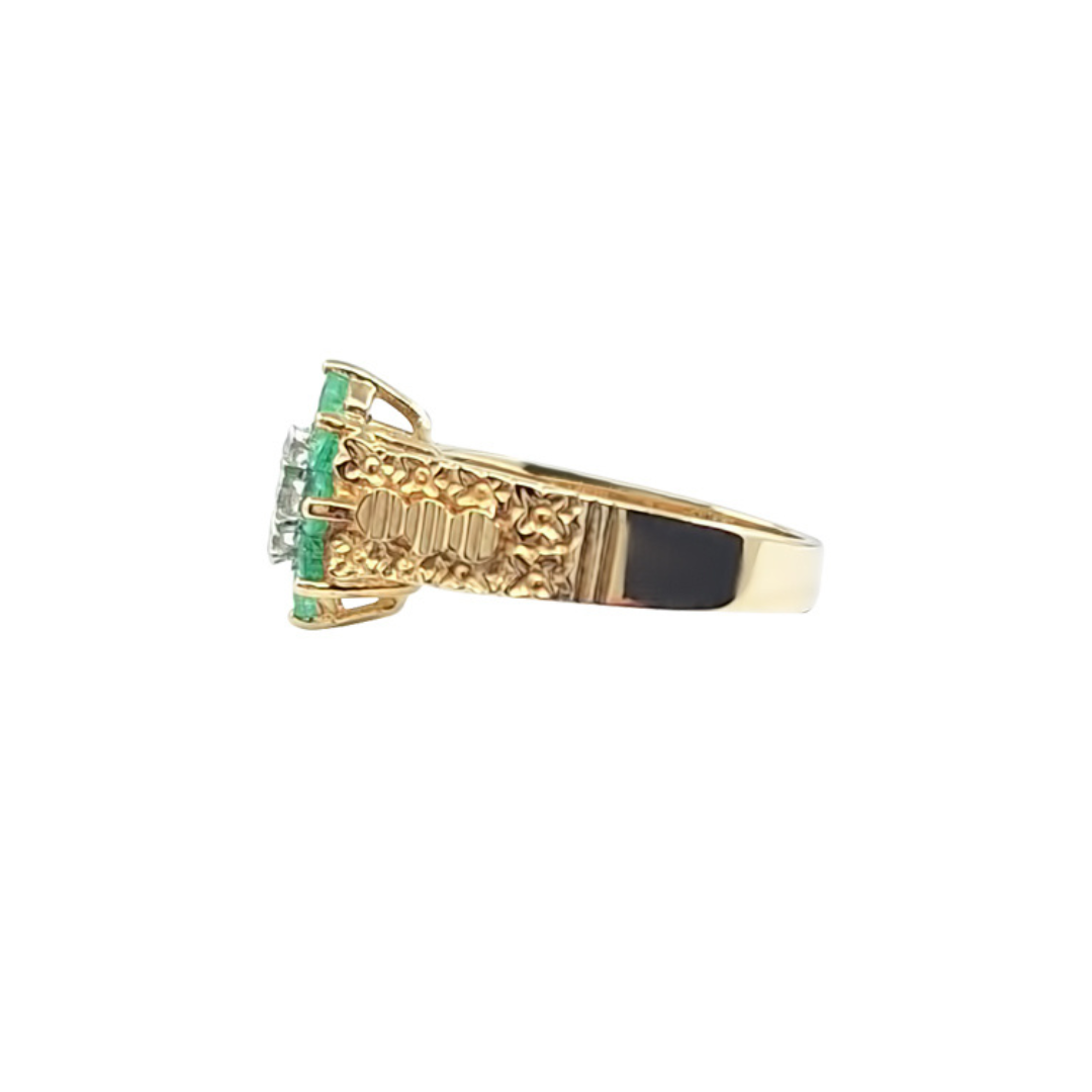 9ct Yellow Gold Emerald & Diamond Cluster Ring