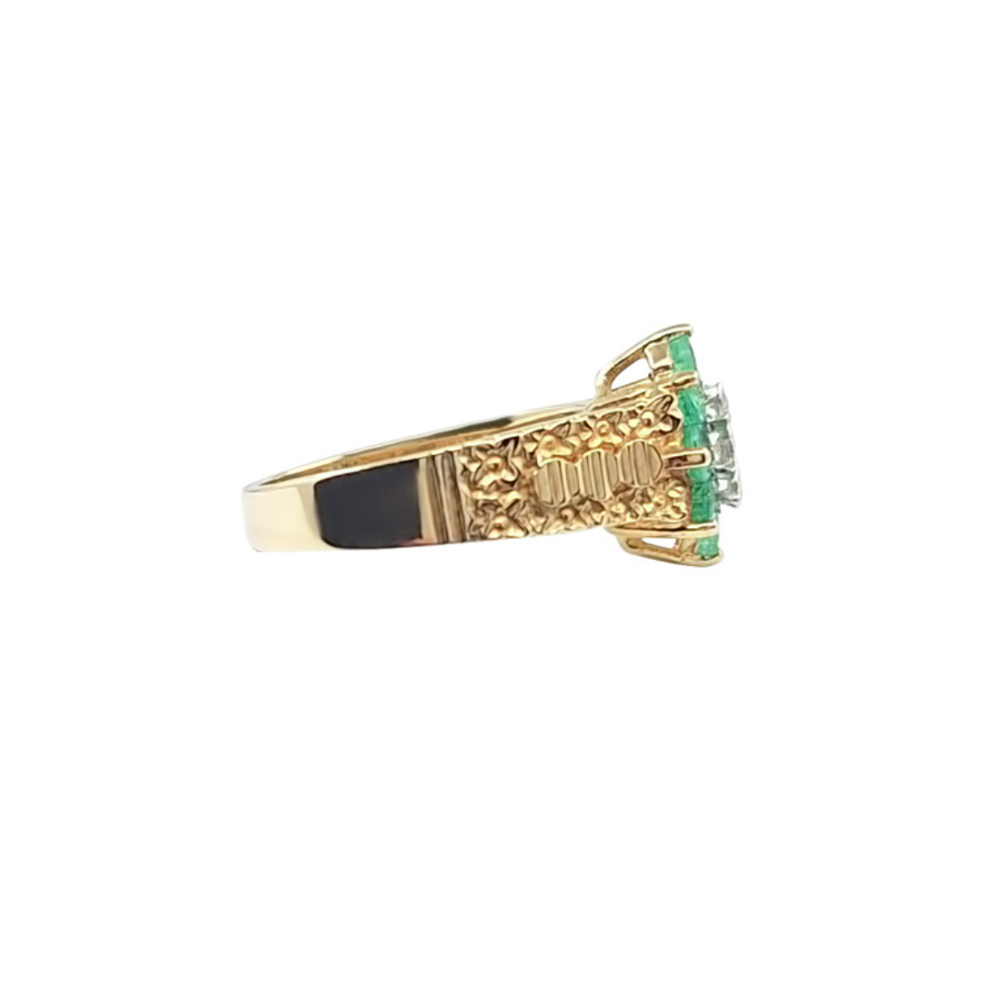 9ct Yellow Gold Emerald & Diamond Cluster Ring